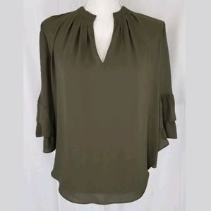 Ann Taylor Layered Bell Sleeve Green Blouse